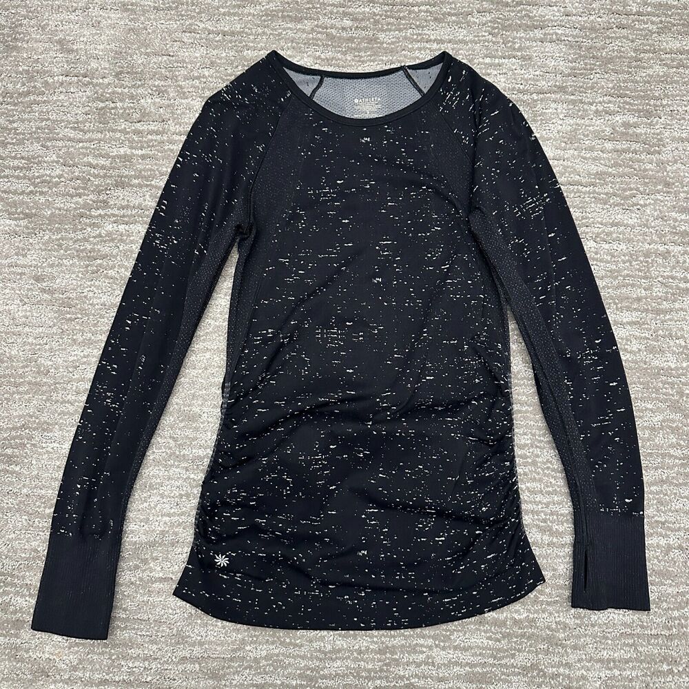 Athleta Shirt Womens Small Black White Speckled Speelight Seamless Breathable